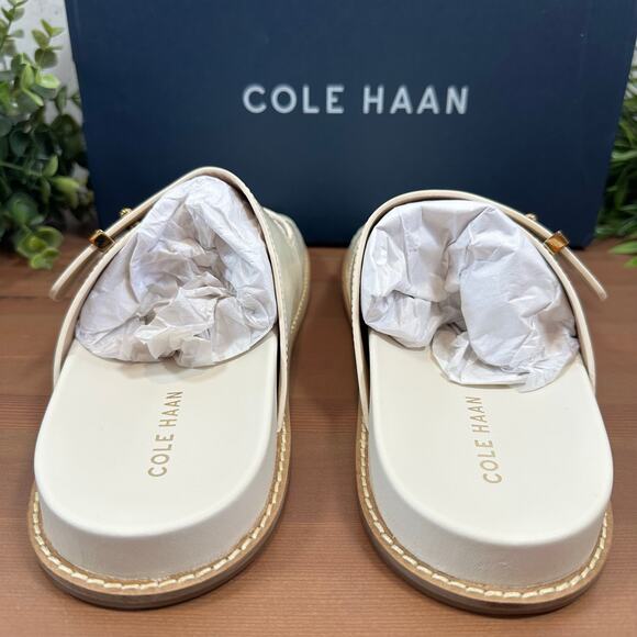 Cole Haan Women's Marisol Footbed Sandals Ivory Patent Leather Size 9 - Picture 6 of 10